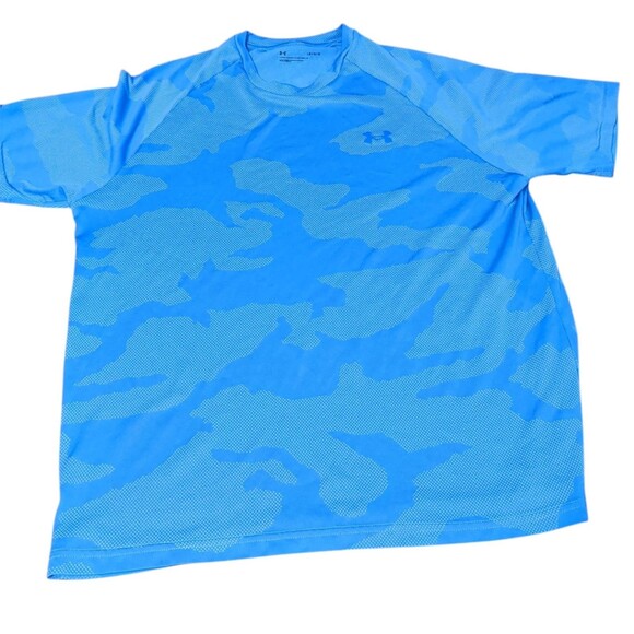 Under Armour Large Shirt Mens  Blue Camo Short Sleeve Breathable Performance - Picture 1 of 9
